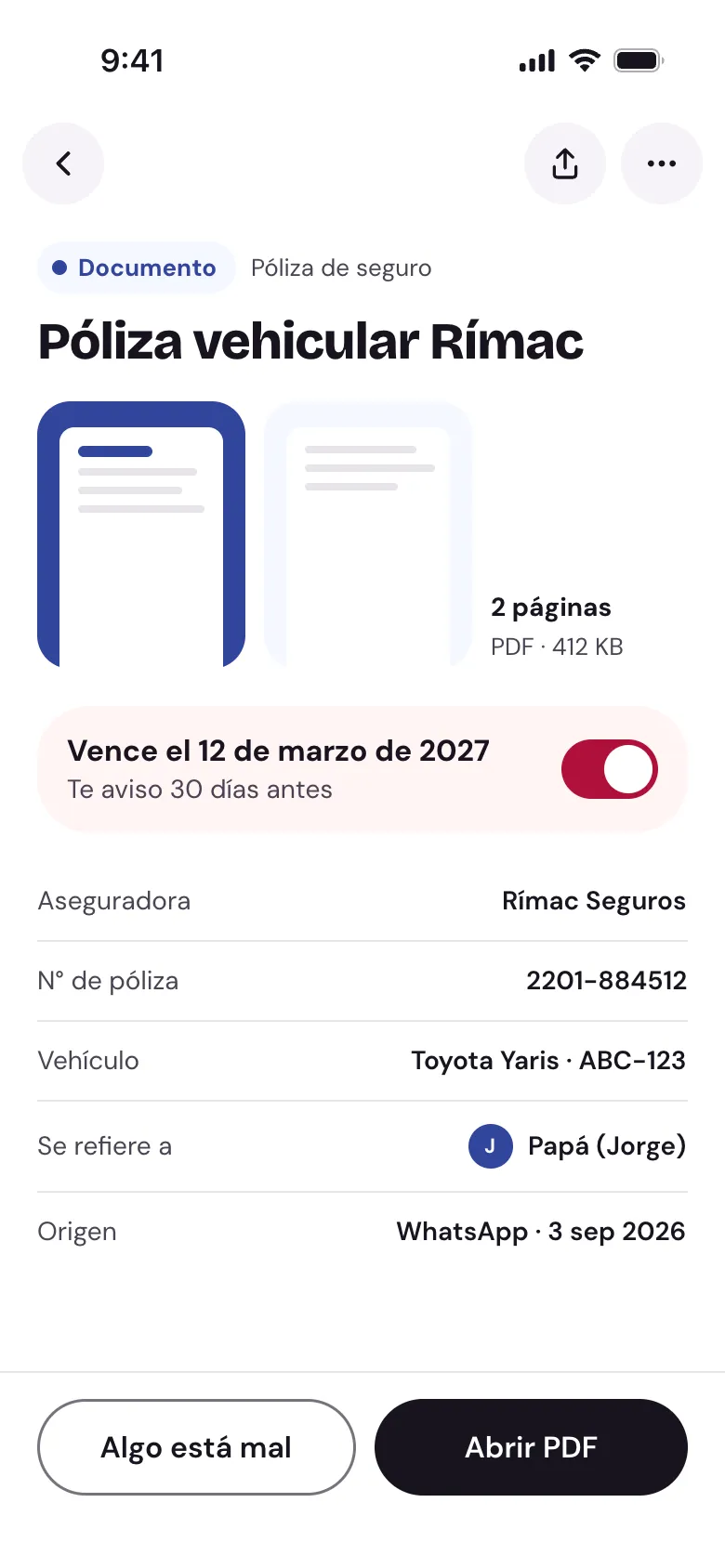Detalle de un documento guardado en Ayllu.