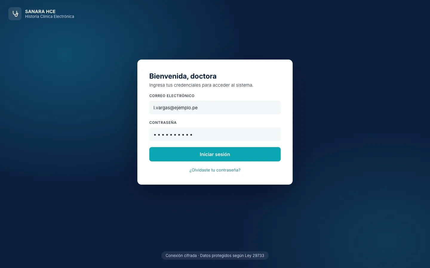 Pantalla de acceso de Sanara.