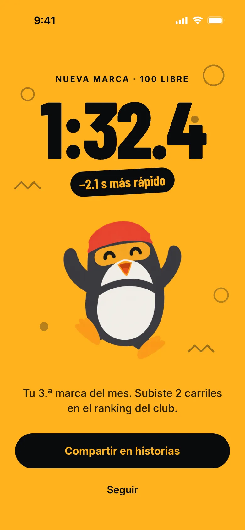 Pantalla que celebra una nueva marca personal.